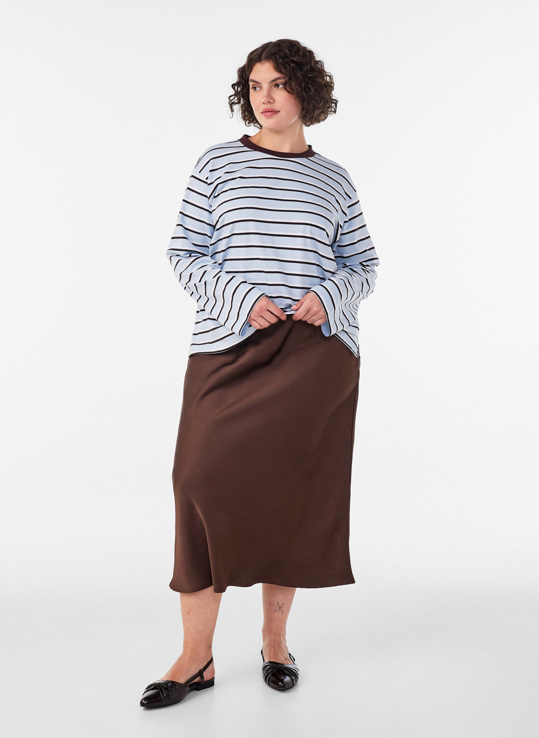 ZizzifashionSatin midi skirt, Brown, Model image number 0