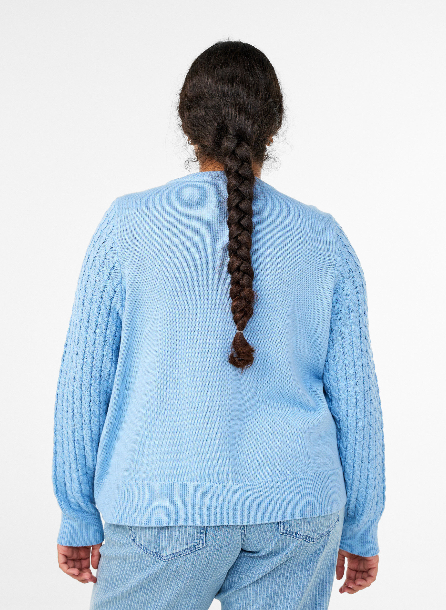 Zizzifashion Cable-knit cardigan with golden buttons, Blue, Model image number 2