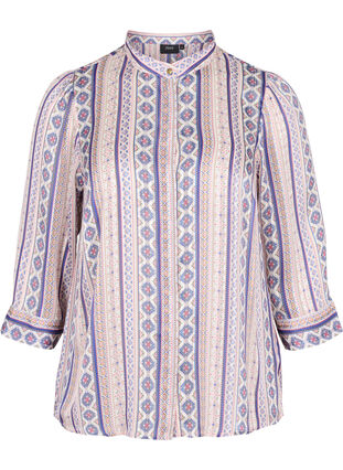 Printed shirt with 3/4 sleeves, Off White Ethnic AOP, Packshot image number 0