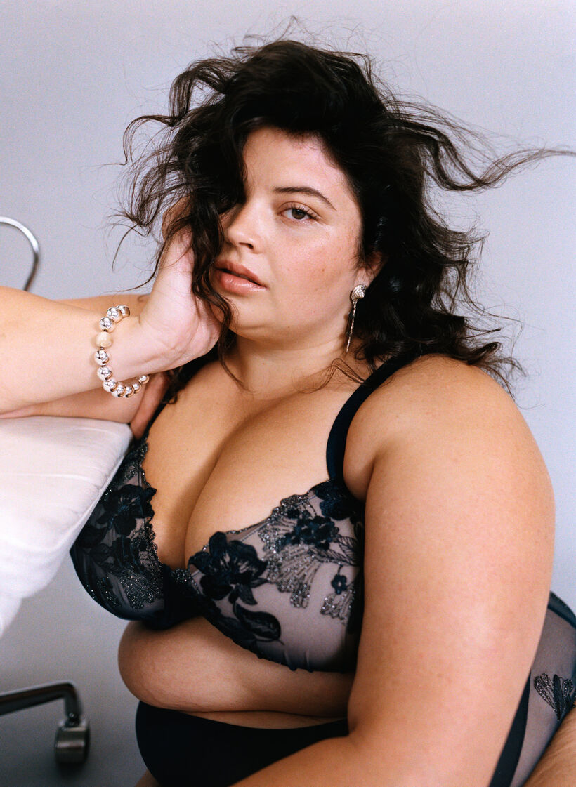 Moulded bra with floral embroidery and draped details, Blue, Image image number 0