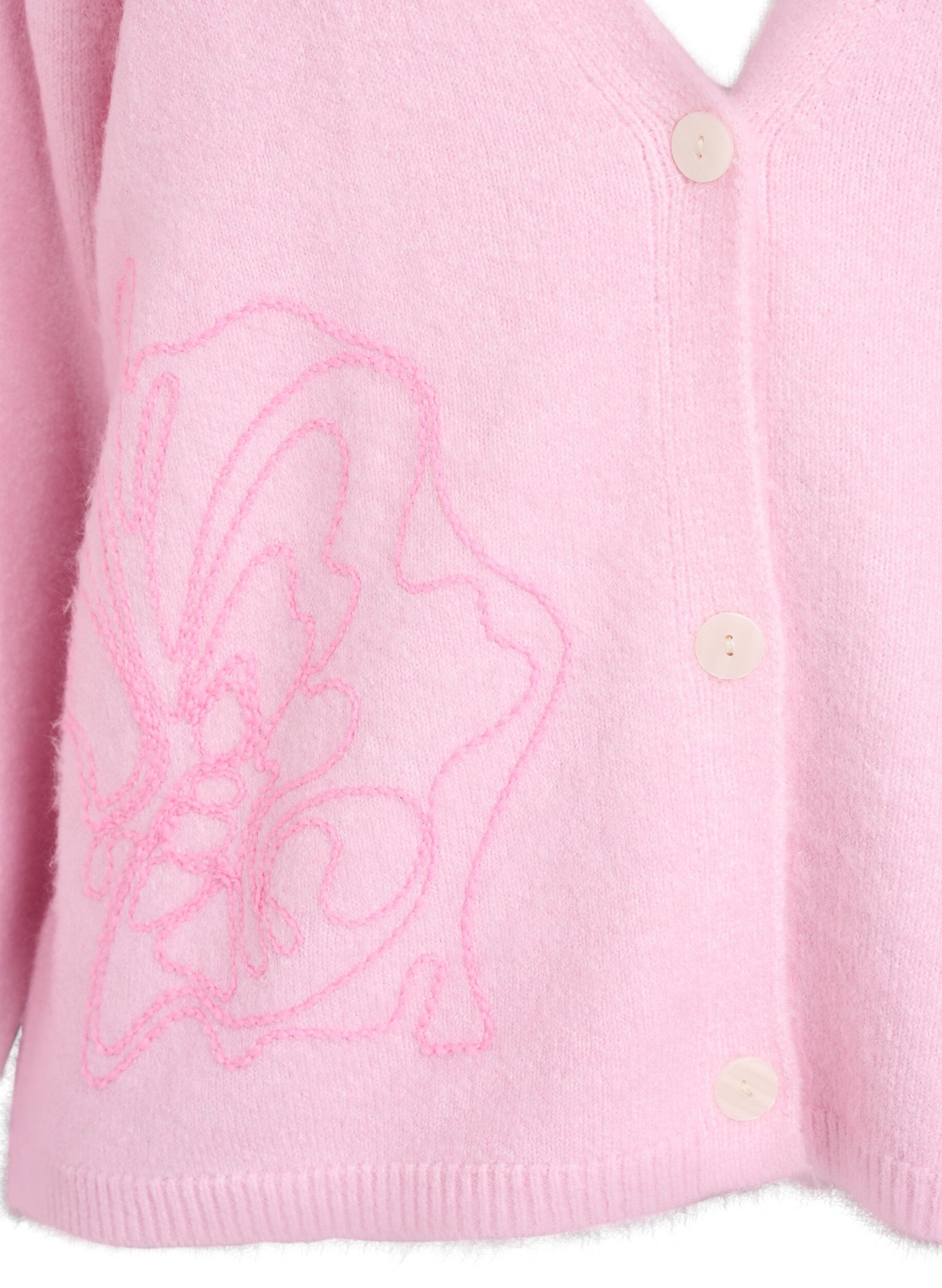 Zizzifashion Cardigan with V-neck and embroidered flowers, Rose, Packshot image number 2