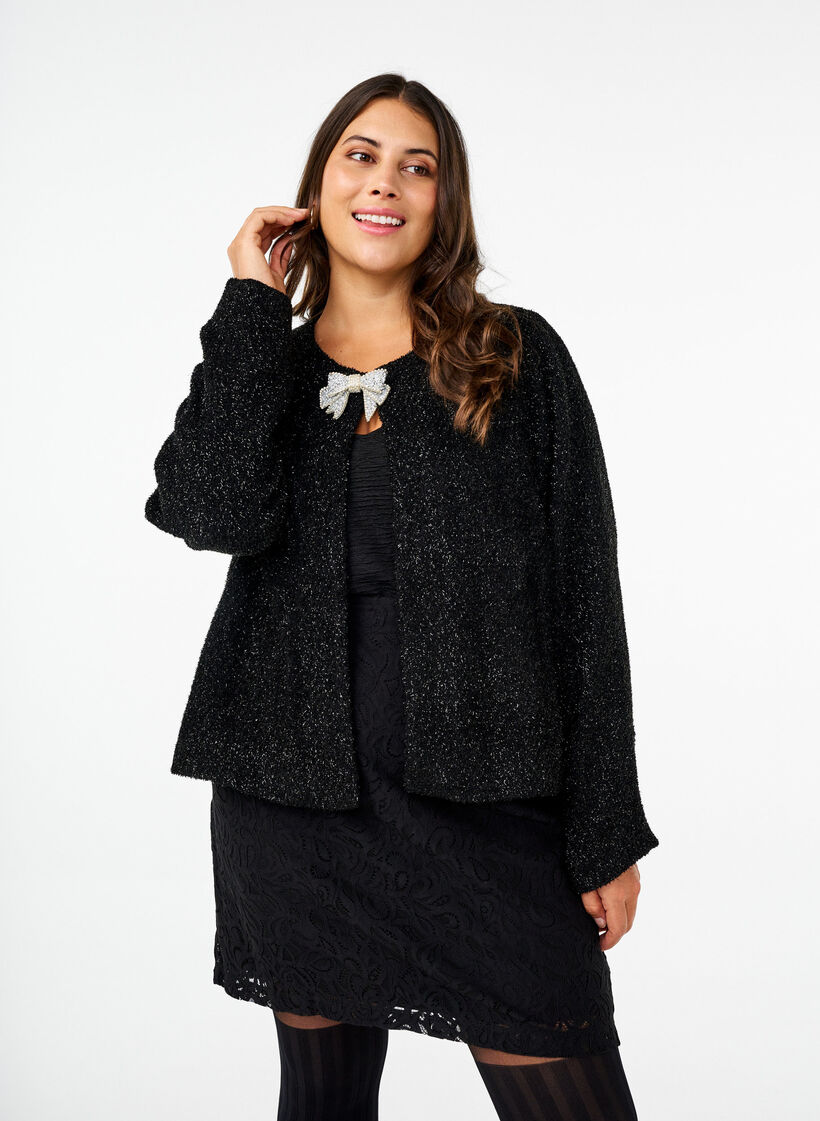 Jacket with bow and glitter thread, Black, Model image number 0