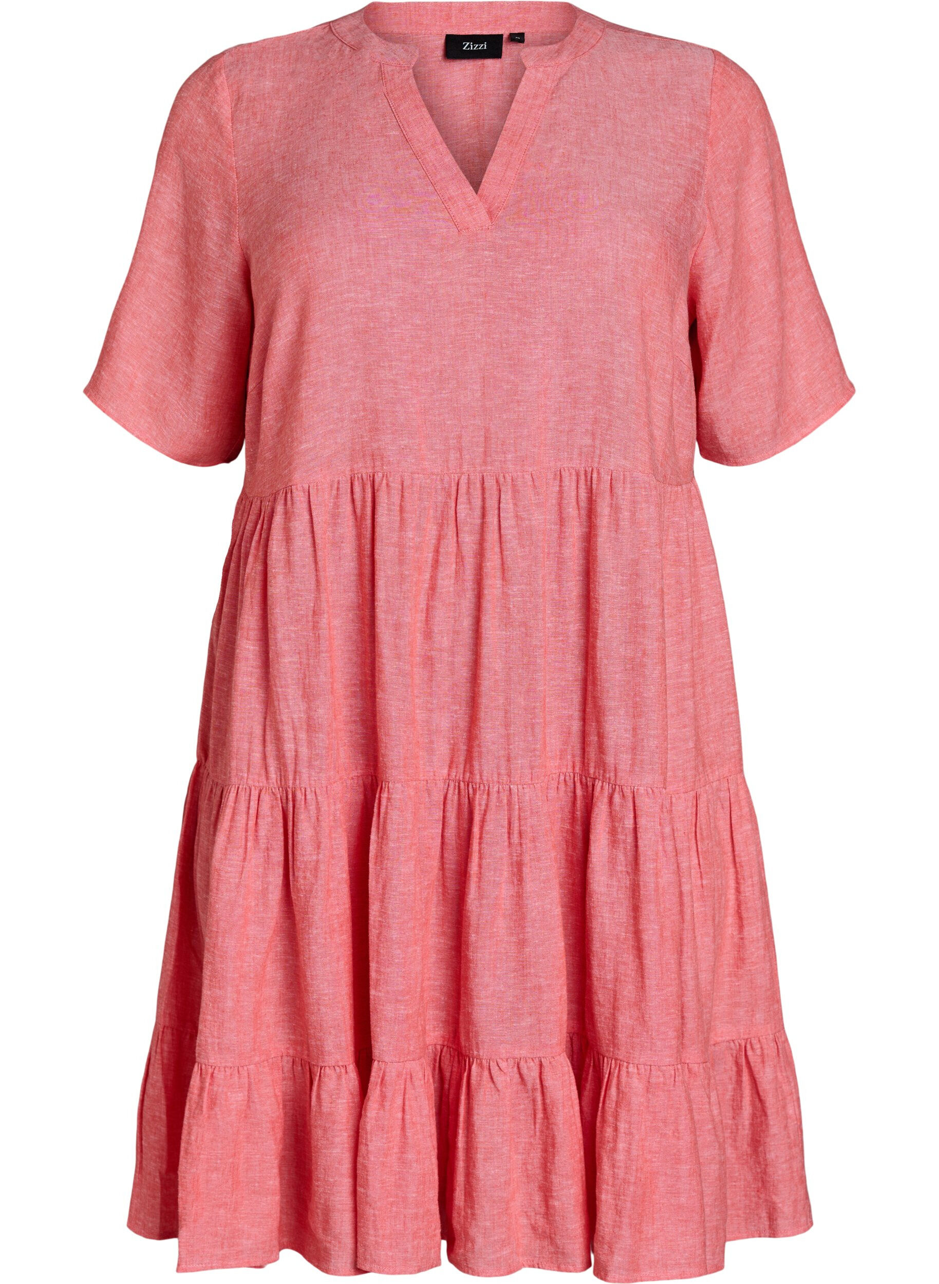Knee-length A-line dress in linen and viscose
