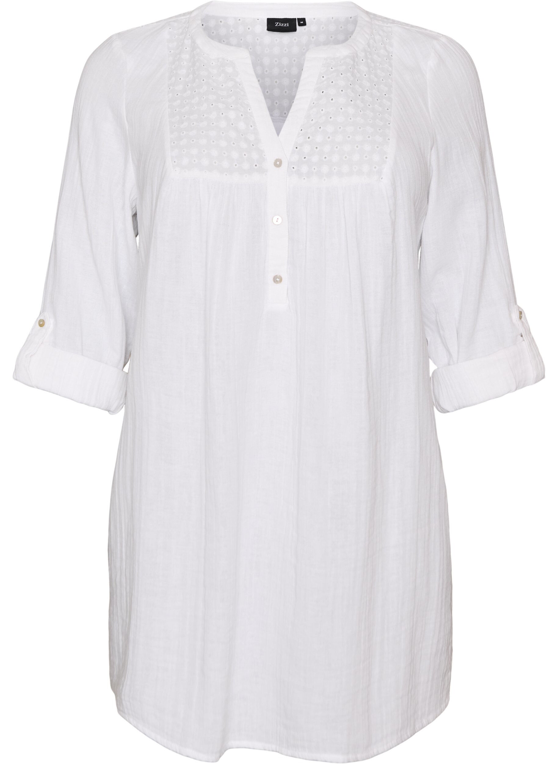 ZizzifashionCotton muslin tunic with broderie anglaise, White, Packshot image number 0