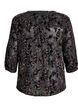 Mesh blouse with velour roses and 3/4 sleeves, Black, Packshot image number 1