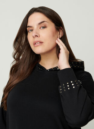 Long sweater dress with studs, Black, Model image number 2