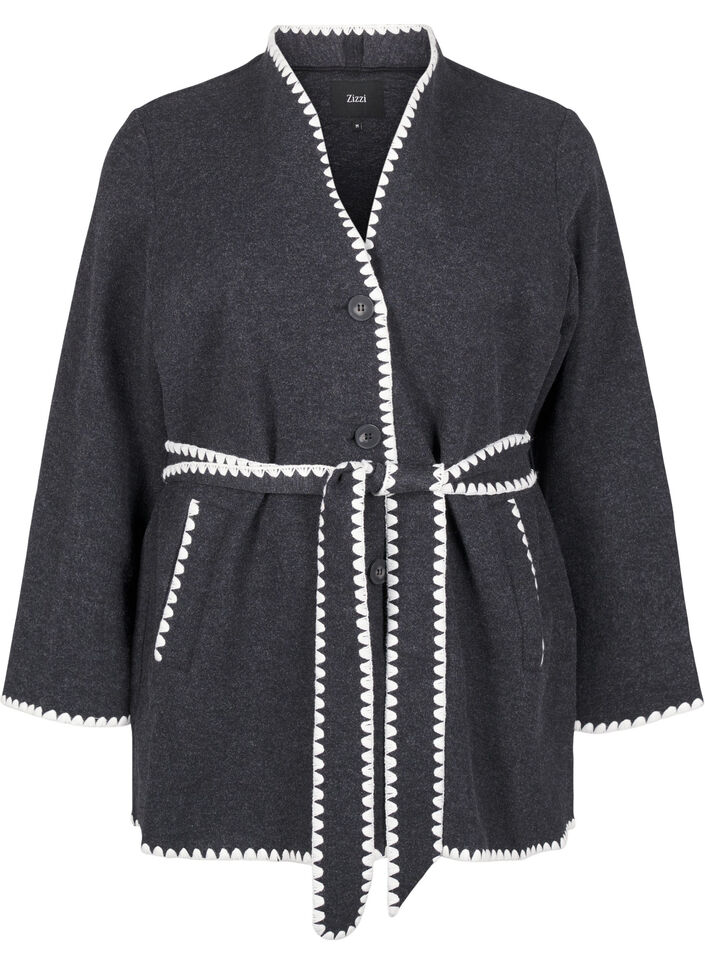 Coat with contrast-coloured edges, Dark Grey Melange, Packshot image number 0