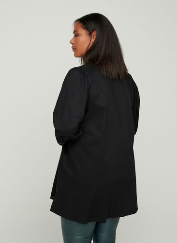 Cotton tunic with 3/4 length sleeves, Black, Model image number 1