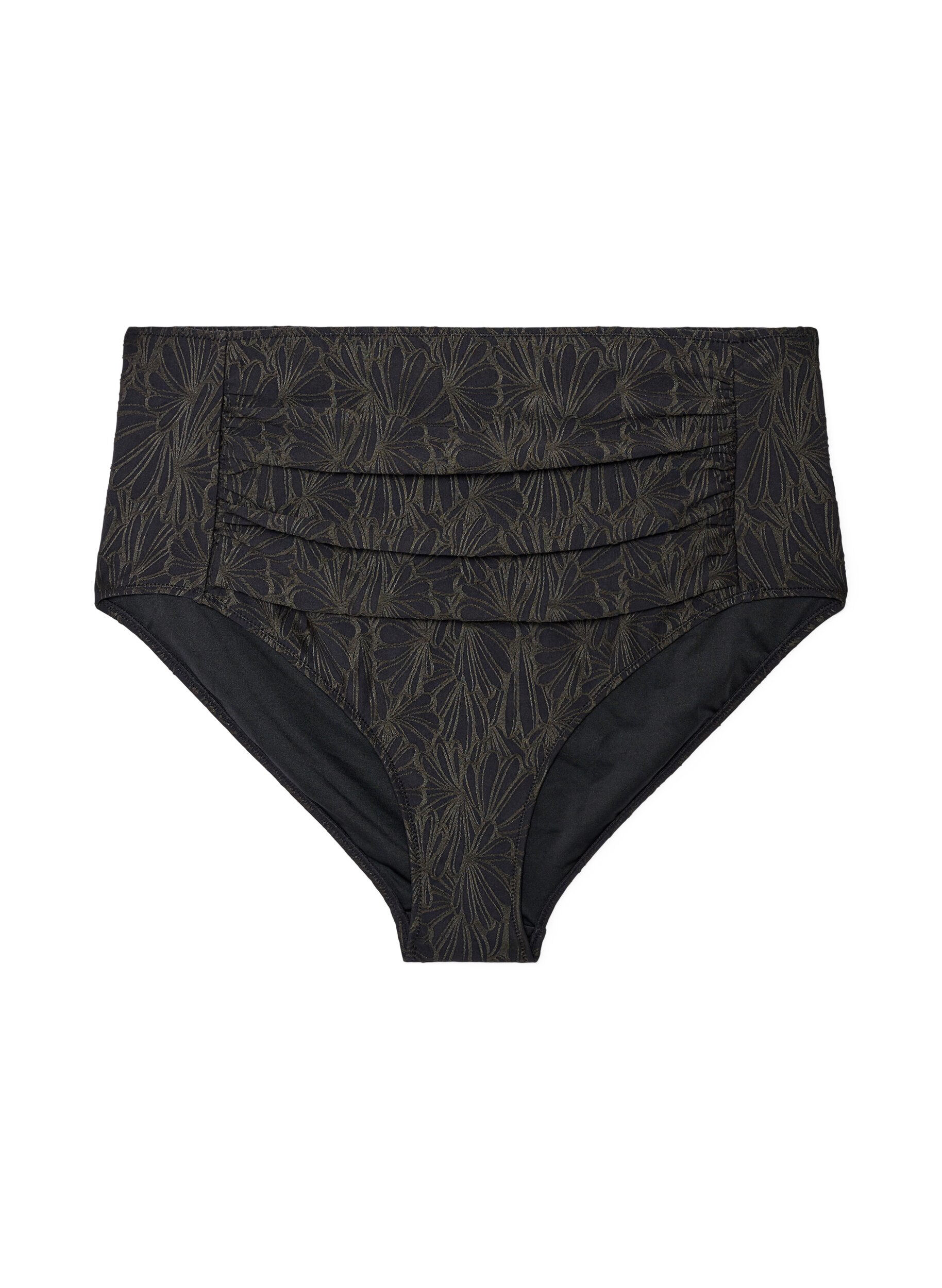 Zizzifashion High-waisted bikini bottoms with a structured pattern, Dark Grey, Packshot image number 0
