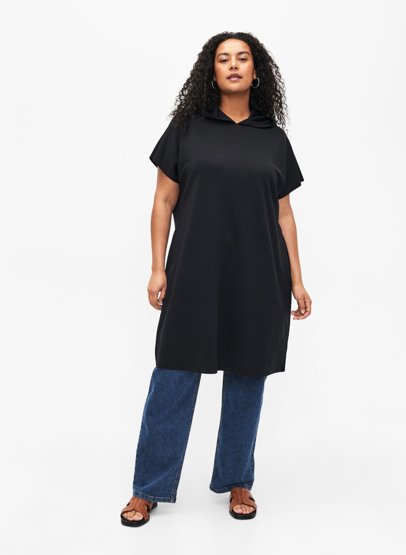 Short sleeve sweat dress in modal mix, Black, Model image number 1