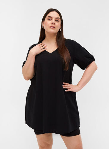 Short-sleeved tunic in cotton, Black, Model image number 0