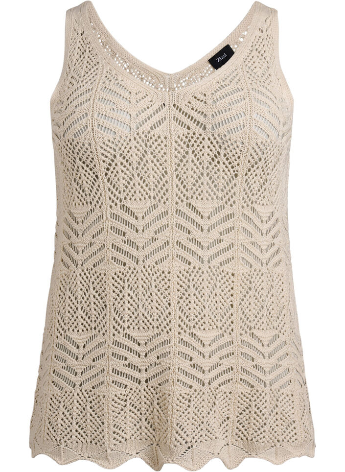Sleeveless knitted top with v-neck, Beige, Packshot image number 0