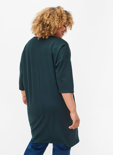 Mottled dress with 3/4-length sleeves and v-neck, Ponderosa Mel., Model image number 1