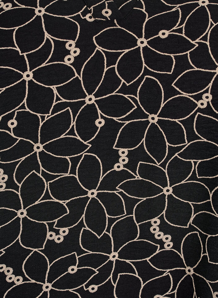 Long-sleeved blouse with floral embroidery, Black, Packshot image number 2