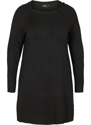 Long-sleeved knitted dress with a round neck, Black, Packshot image number 0