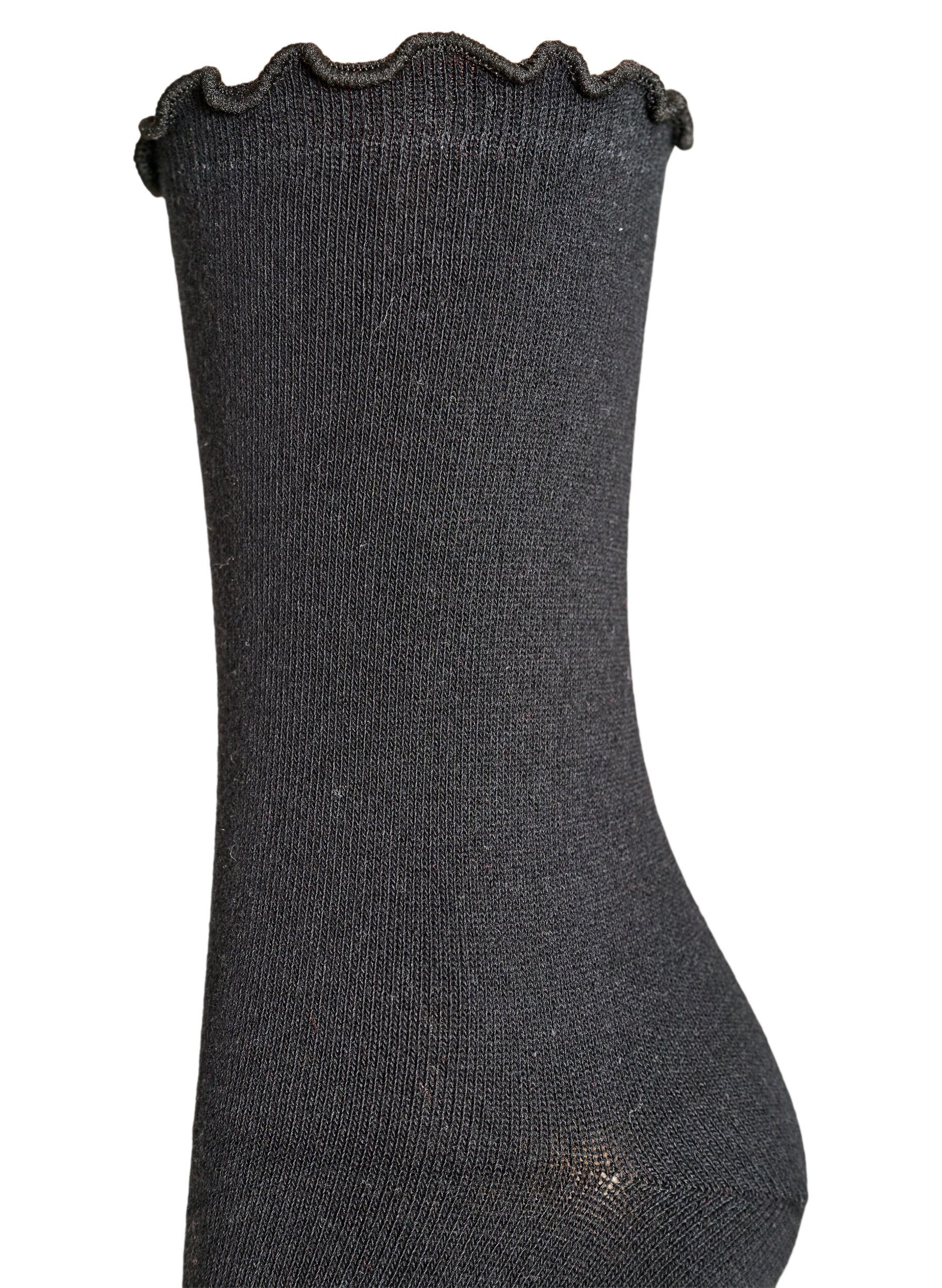 ZizzifashionCotton socks with wavy hem, Black, Packshot image number 2