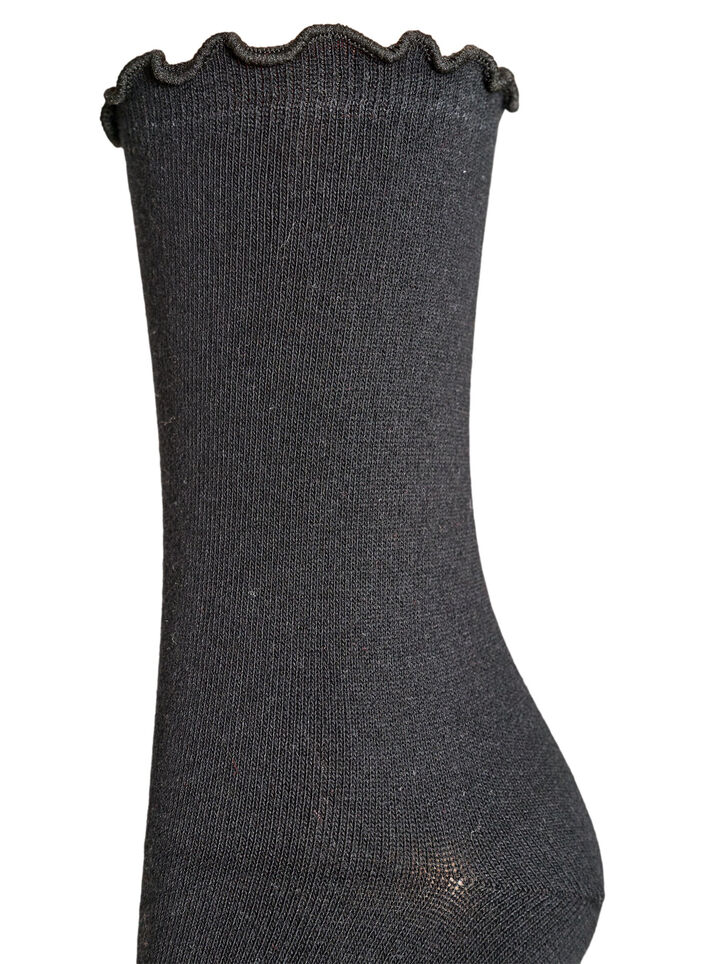 Cotton socks with wavy hem, Black, Packshot image number 2