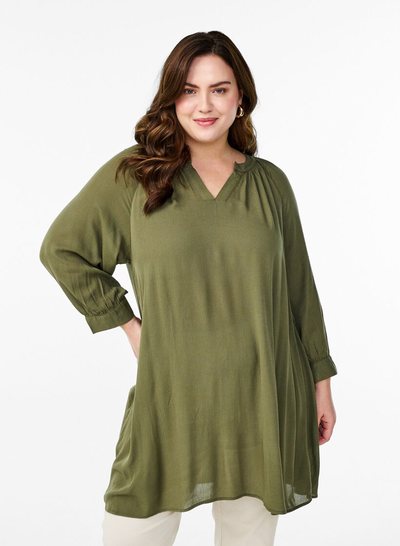 Tunic with 3/4 sleeves and an A-line cut, Green, Model image number 0