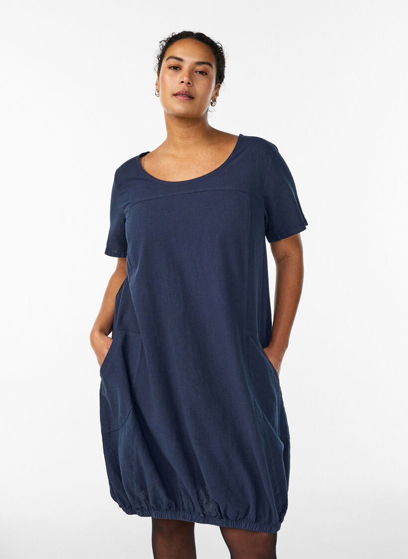 Short-sleeved cotton dress, Blue, Model image number 0