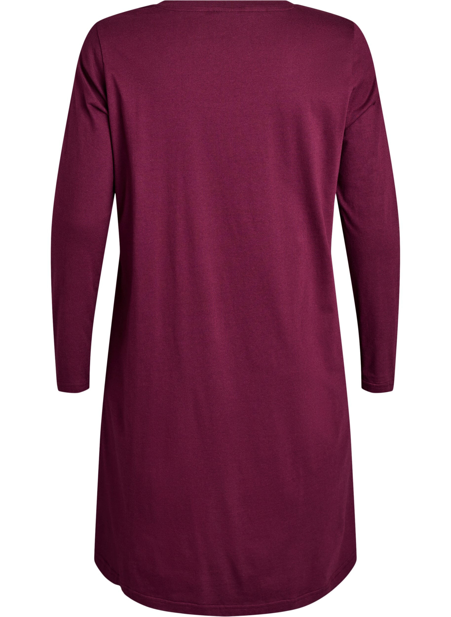 Zizzifashion Long-sleeved nightgown in organic cotton, Dark Bordeaux, Packshot image number 1