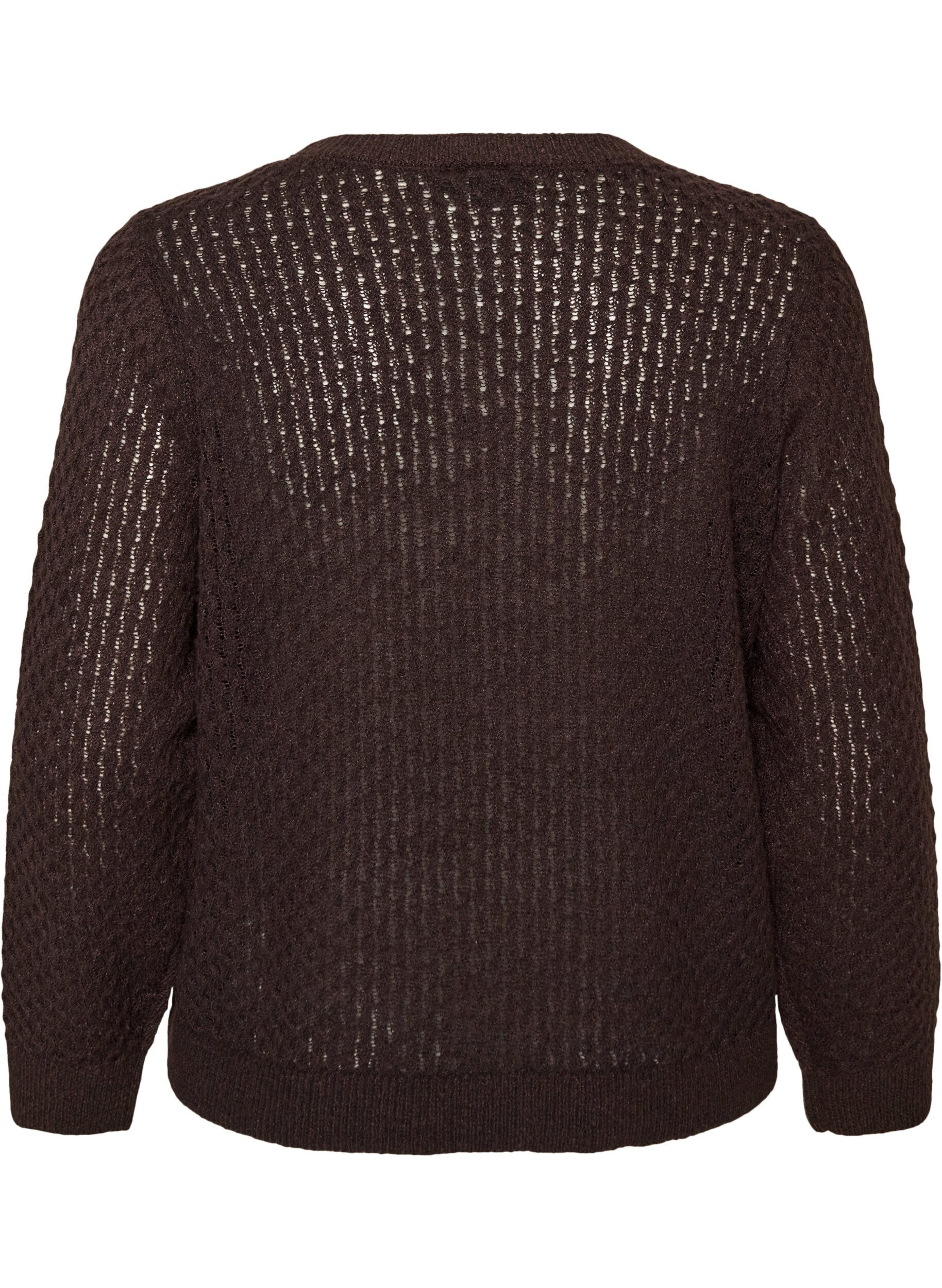 ZizzifashionKnitted blouse with a textured openwork pattern, Brown, Packshot image number 1