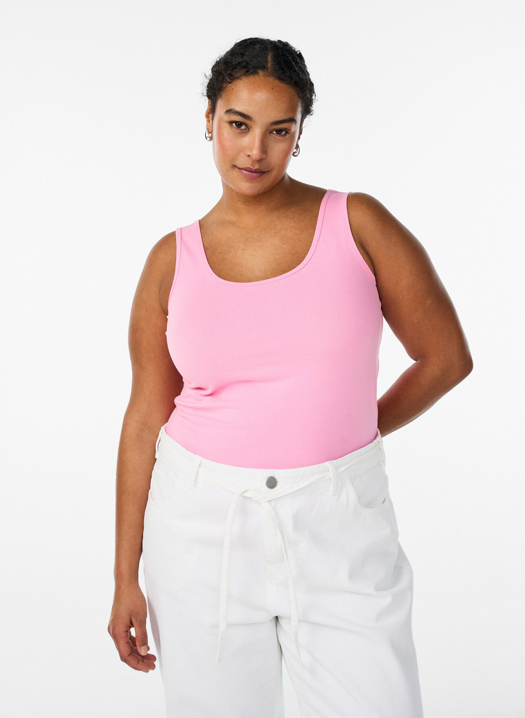 Solid color basic top in cotton, Pink, Model