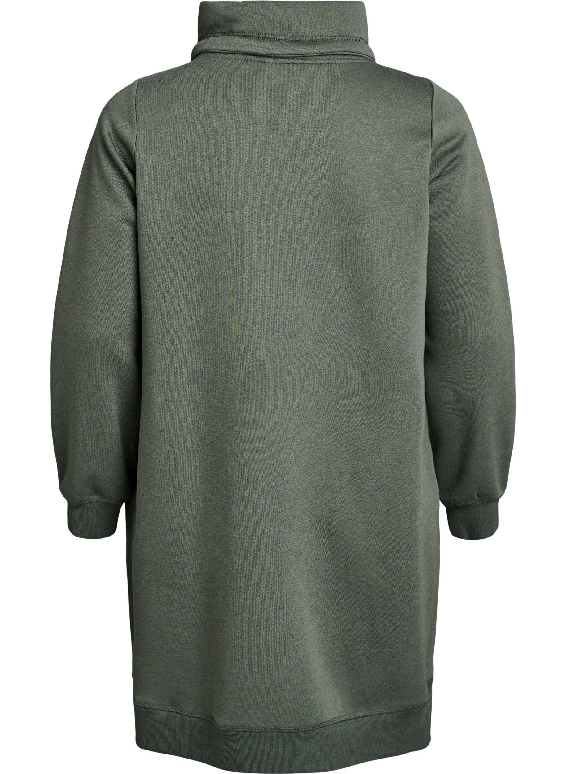 Zizzifashion FLASH - Short sweatshirt dress with high collar and pockets, Green, Packshot image number 1