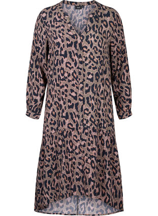 Printed viscose midi dress, Ivy Green Leopard, Packshot image number 0