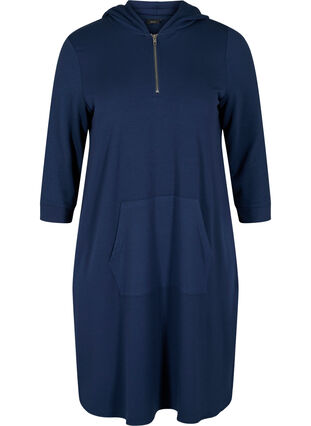 Sweater dress with hood and pockets, Black Iris, Packshot image number 0