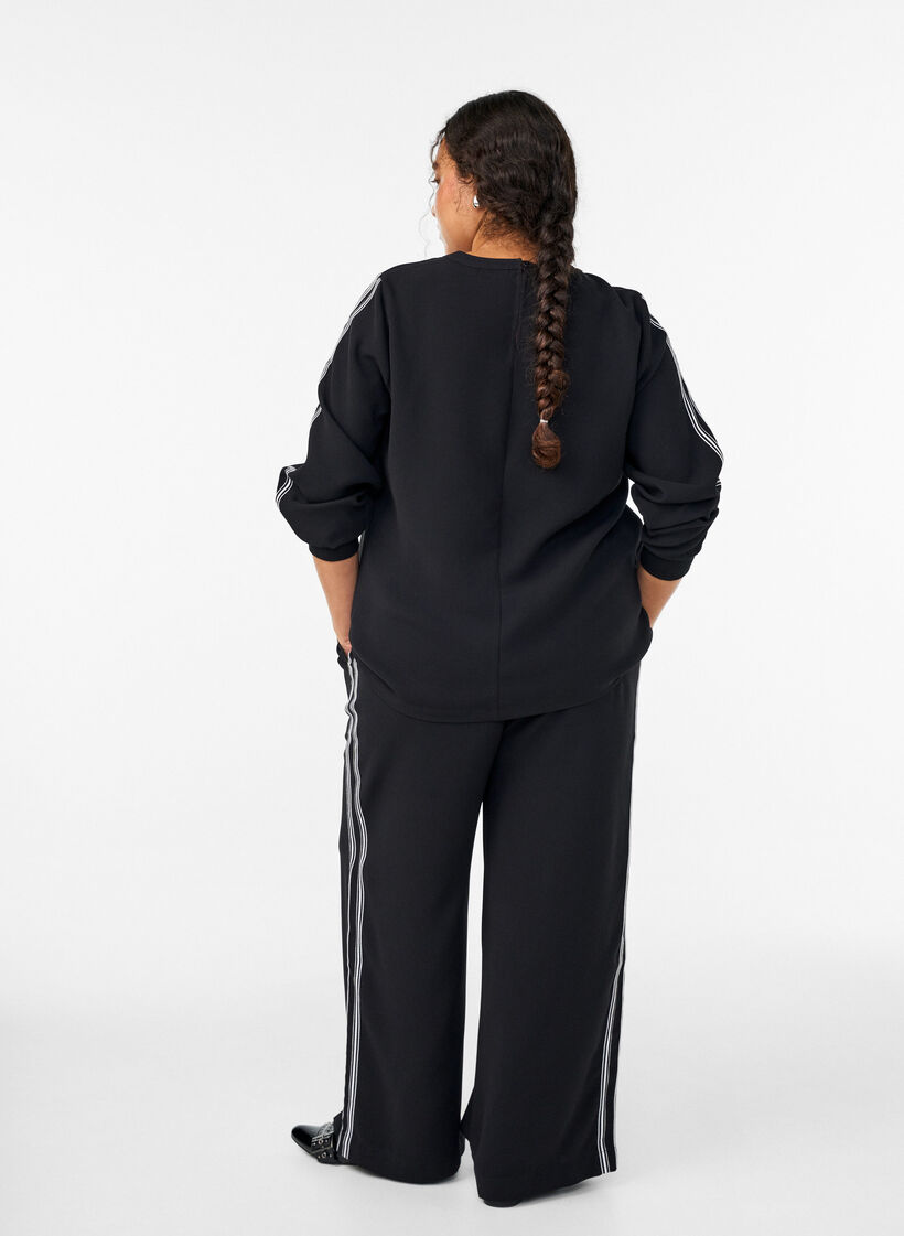Straight leg trousers with stripe details, Black, Model image number 1