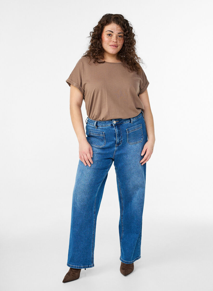 Short-sleeved cotton blend t-shirt, Brown, Model image number 1