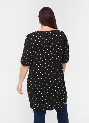 Short-sleeved viscose tunic with dots, Black Dot, Model image number 1