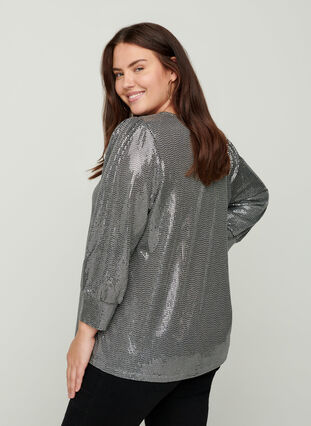 Sequined blouse with 3/4 length sleeves, Silver, Model image number 1