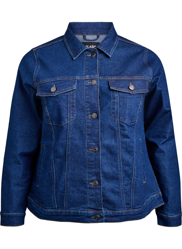 Denim jacket in a stretchy cotton blend, Blue, Packshot image number 0