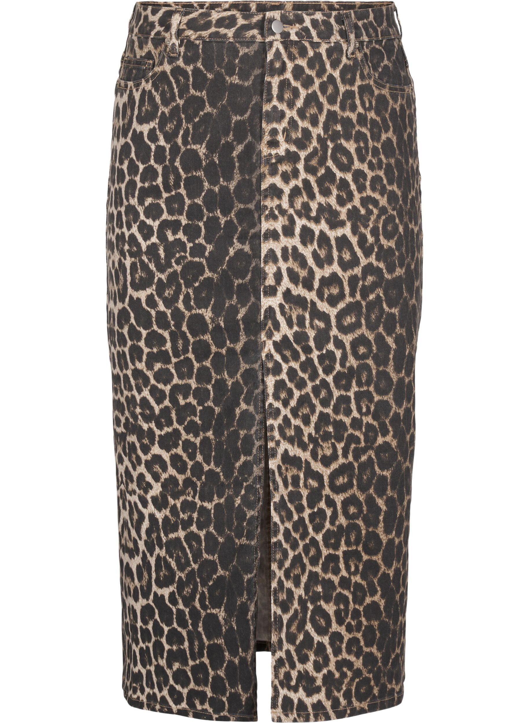 Zizzifashion Maxi skirt with leopard print and front slit, Leo AOP, Packshot image number 0