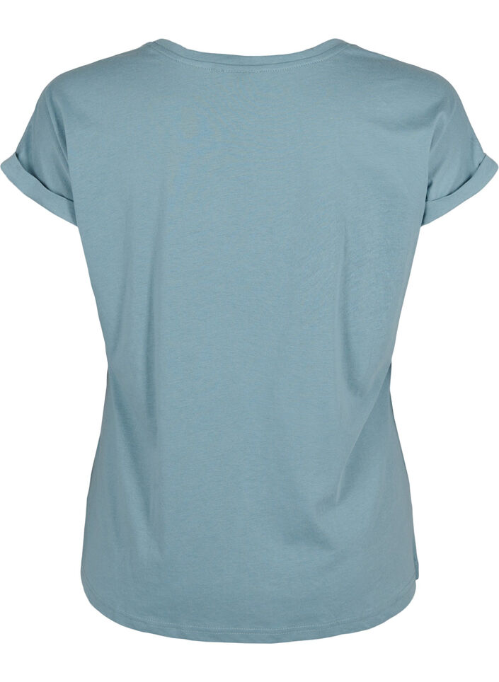 Short-sleeved cotton blend t-shirt, Blue, Packshot image number 1