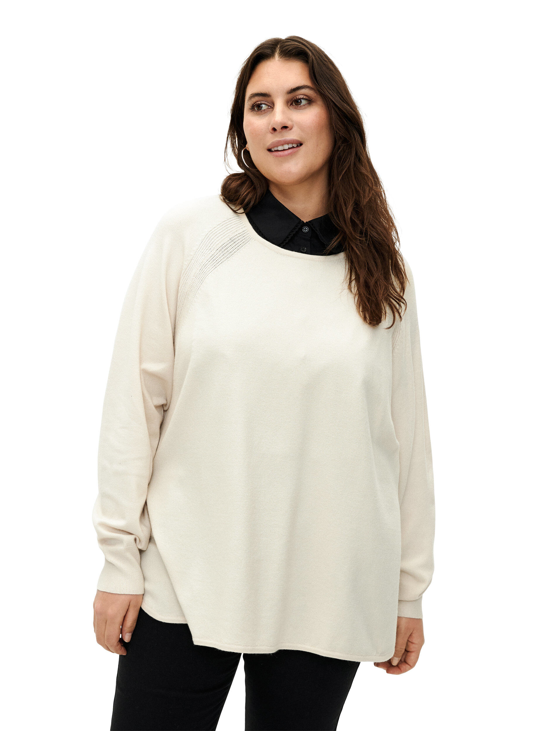 Zizzifashion Knitted blouse with Raglan sleeves, Birch Mel., Model image number 0
