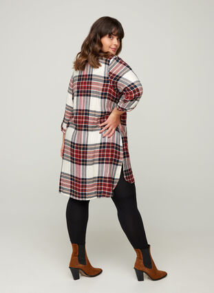 Checked viscose shirt dress with 3/4 length sleeves, Check, Model image number 1
