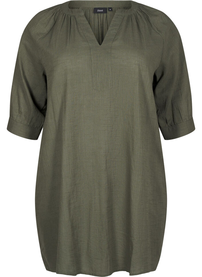 Cotton tunic with a V-neck, Green, Packshot image number 0