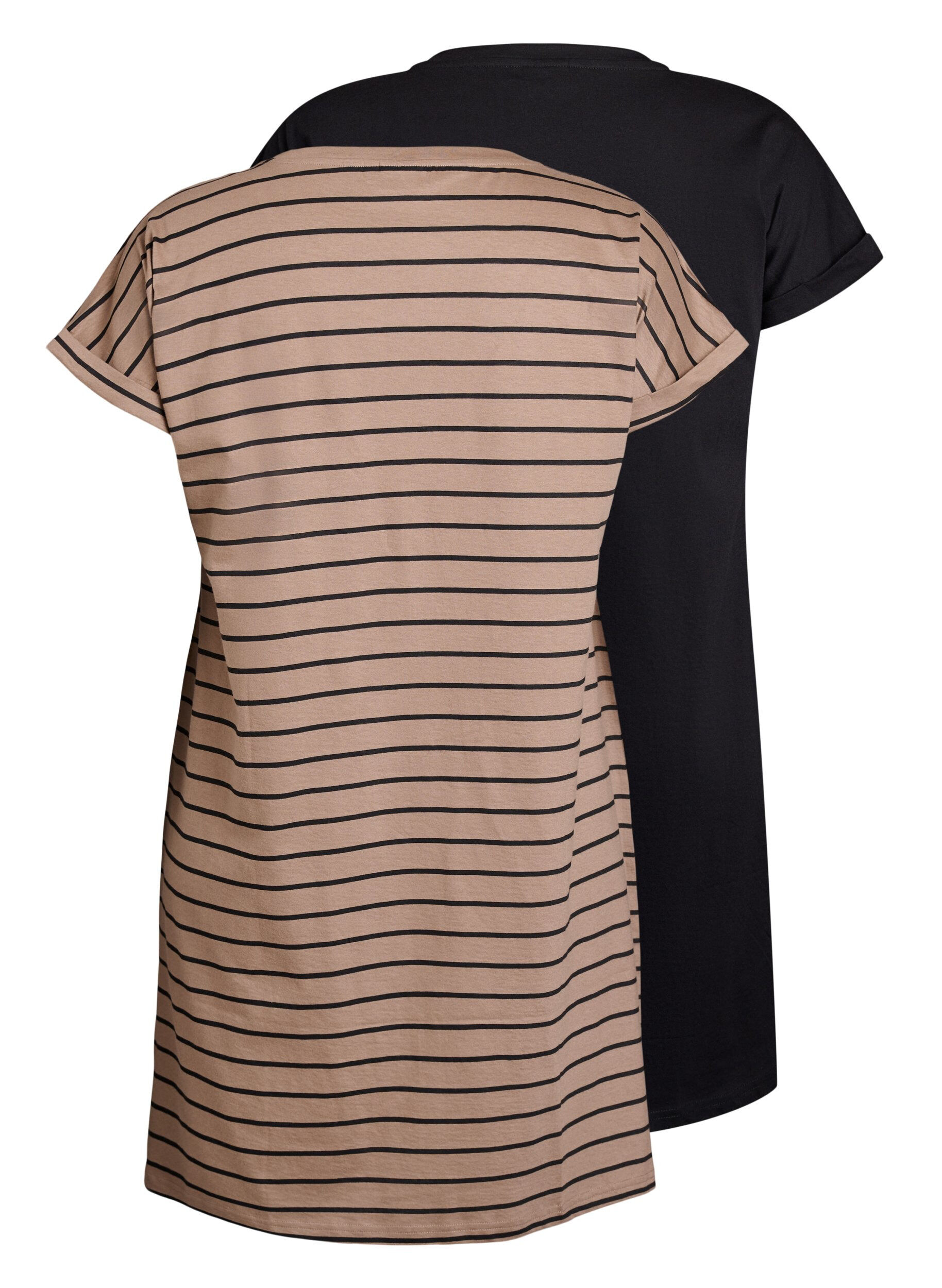 Zizzifashion 2-pack T-shirt dress with short sleeves, Brown, Packshot image number 1