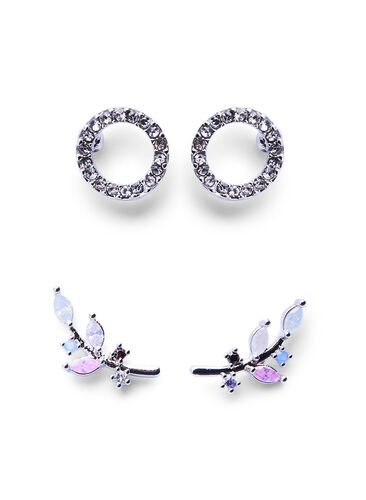 2-pack silver coloured earrings with rhinestones, Silver, Packshot image number 0