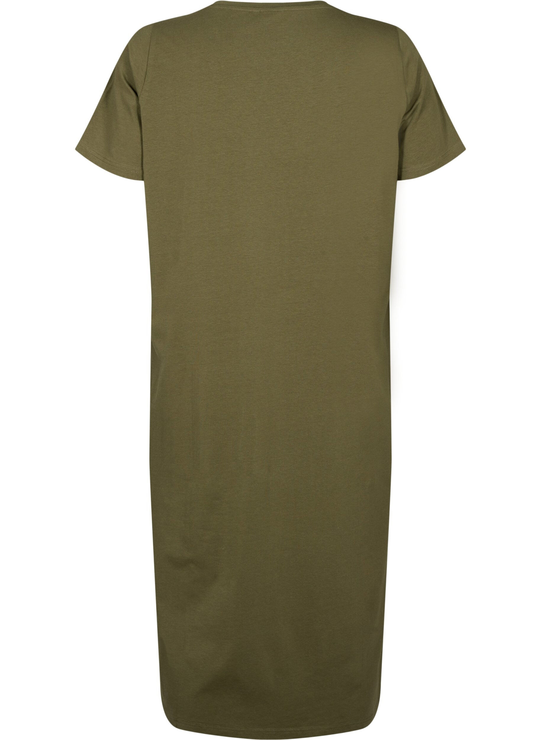 Zizzifashion Short sleeve cotton dress with slit, Ivy Green, Packshot image number 1