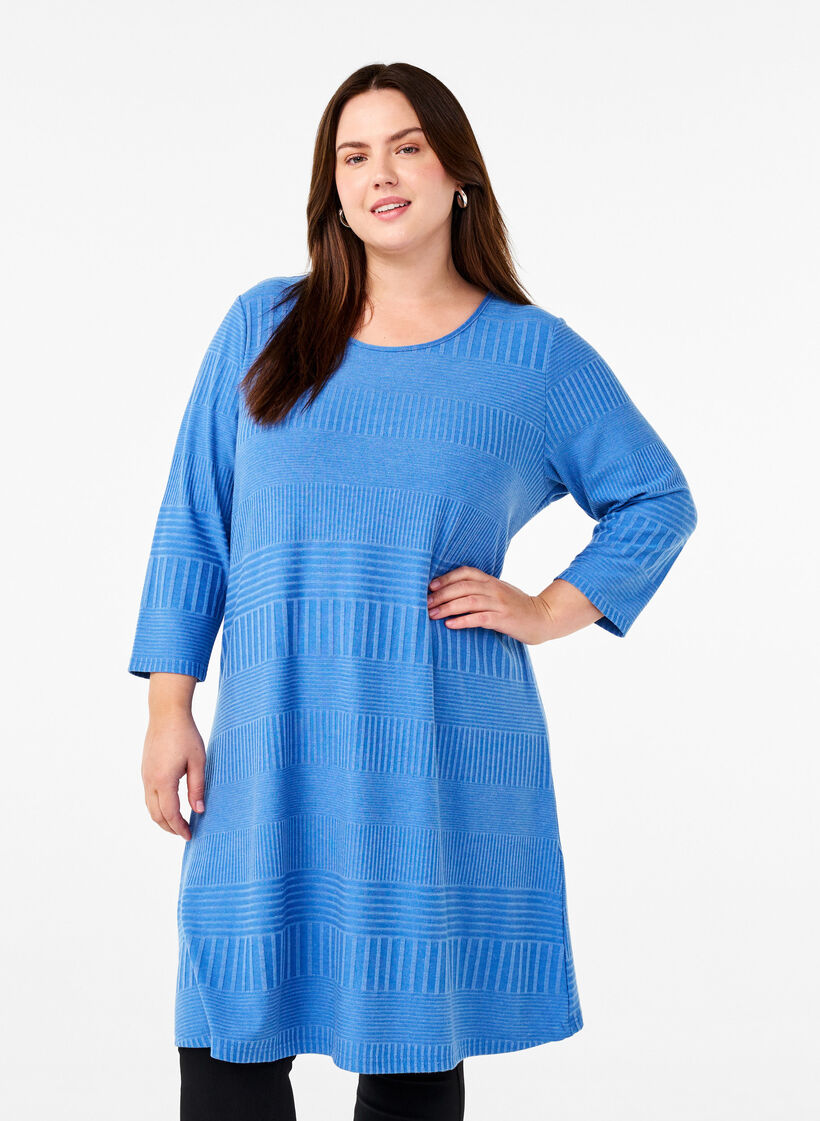 Dress with 3/4 sleeves and striped pattern, Princess Blue Mel., Model image number 0