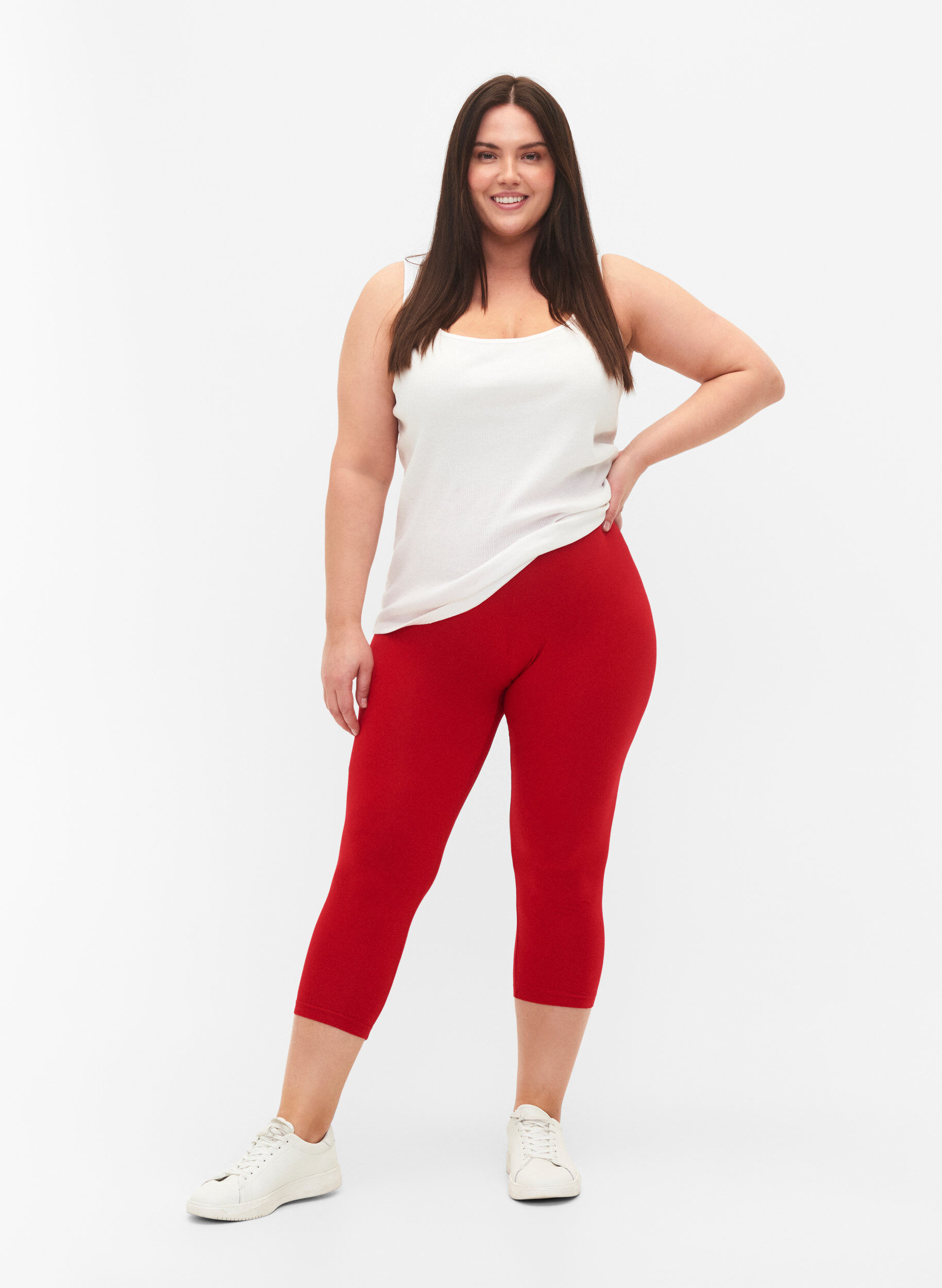 ZizzifashionBasic 3/4-length viscose leggings, Red, Model image number 1