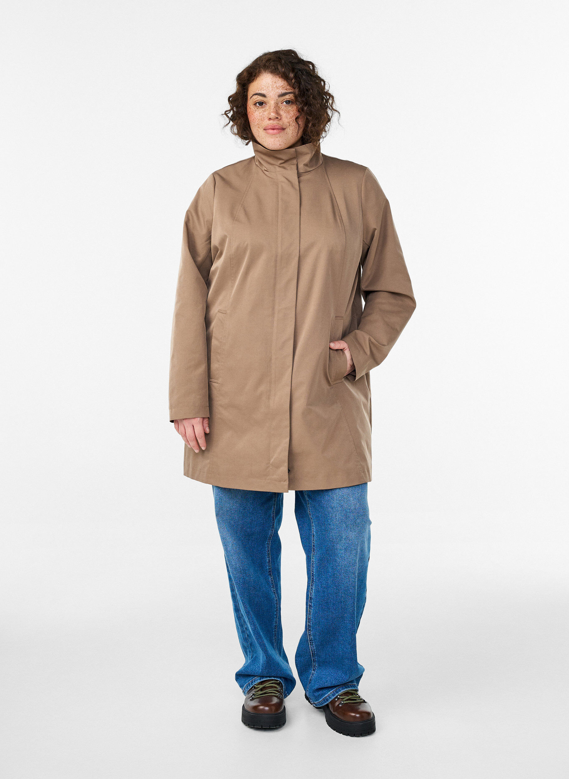Zizzifashion Transitional jacket with pockets and a high collar, Brown, Model image number 1