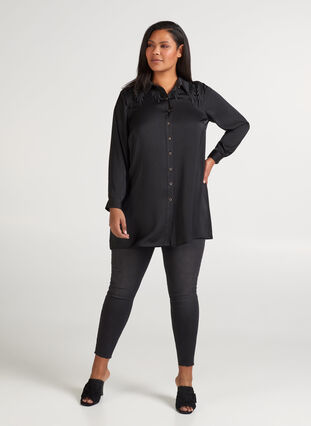 Tunic with buttons and feminine details, Black, Model image number 2