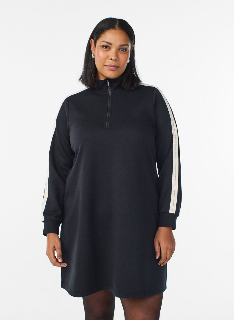 Short sweatshirt dress with a high neck, Black, Model image number 0