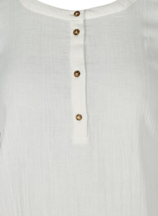 Cotton dress with buttons and 3/4 sleeves, Bright White, Packshot image number 2