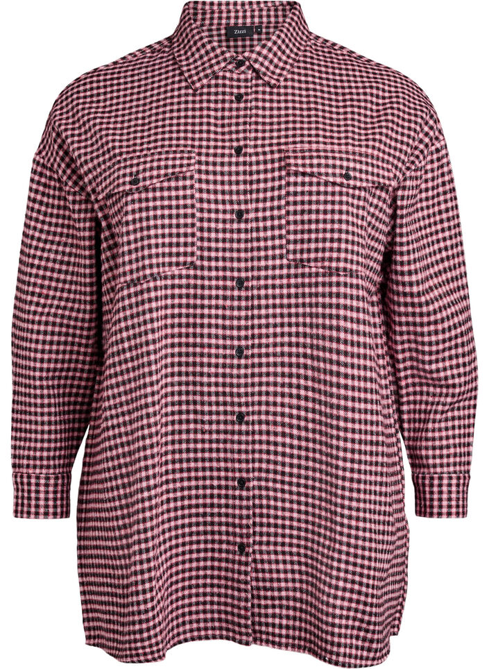 Long checked shirt with chest pockets, Red, Packshot image number 0