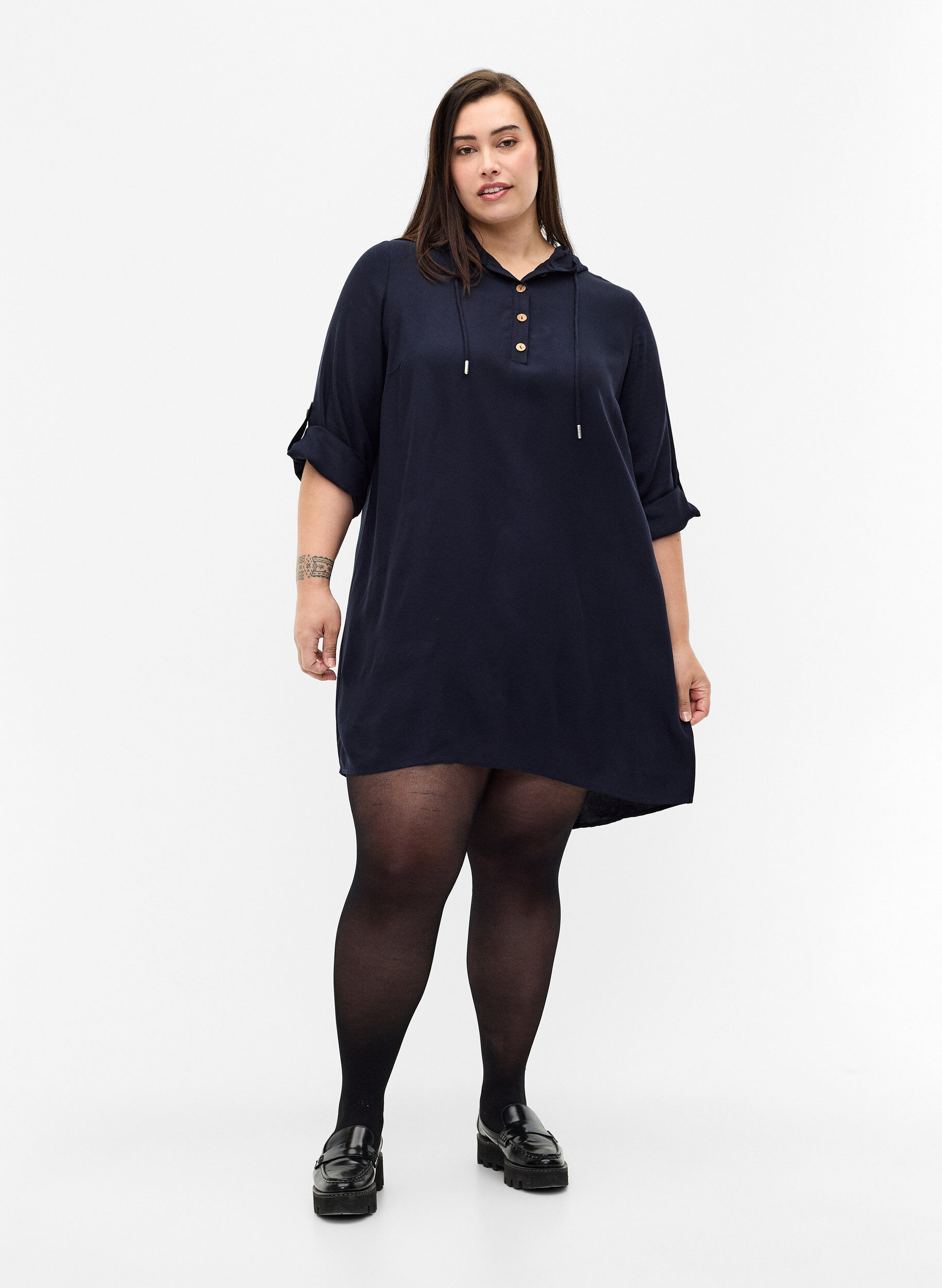 Zizzifashion Viscose tunic with hood, Navy Blazer, Model image number 2
